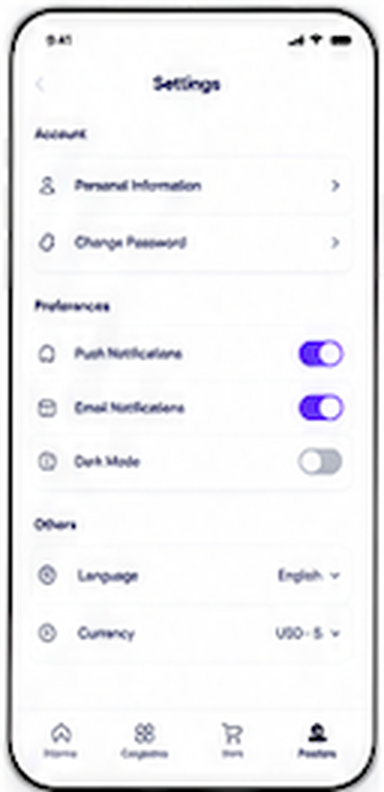 Settings & Preferences Screen Wireframe